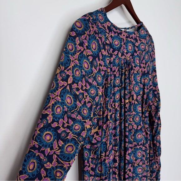 Natural Life Blue Purple Orange Dark Floral Long Sleeve Maxi Dress Nwt Size XL - Picture 9 of 16